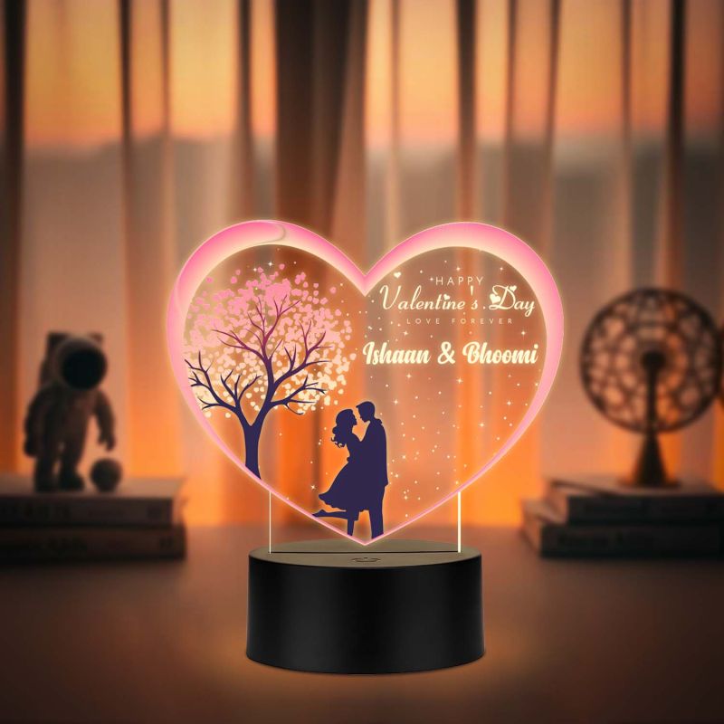 Happy Valentines Day Love Forever Personalized Couple Name LED Night Lamp with Warm White Light Valentines Day Gift for Husband Wife Romantic Light